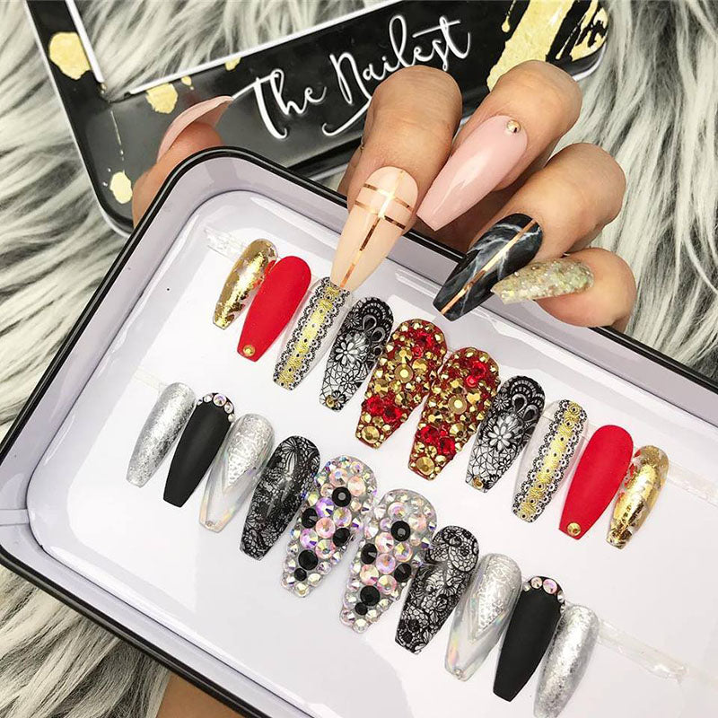 Full set of gel polish press on nails with 2 nails with art - Custom Press  On Nails - Next Level Nails - Nail Salon