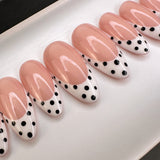 Handmade- White French Dots- White French with Back Polka Dot Detail Press On Nail Set