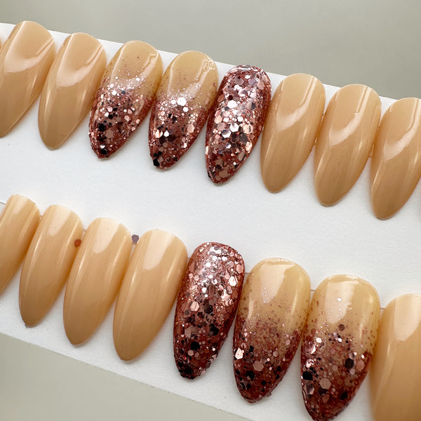 Instant Glam- Blind Date - Rose Gold Almond Press On Nail Set