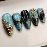 Handmade- Turquoise Eclipse Press On Nail Set