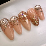 Handmade- Rose Twilight Glitter Floral Accent Press On Nail Set