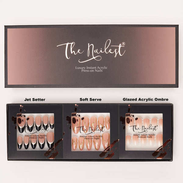 Gift Box 3 Set Combo *GLAM ALL THE WAY* Instant Luxury Acrylic Press On Nails