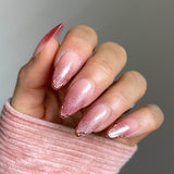 Handmade- Cosmopolitan Cat-Eye with Gold Edging Detailed Press On Nail Set