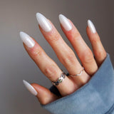 Handmade- Solid White Opal Milk Press on Nails set- Glossy or Matte