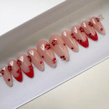 Handmade- Red Velvet Crystals French Press On Nail Set