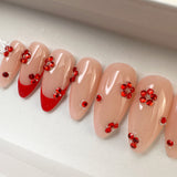 Handmade- Red Velvet Crystals French Press On Nail Set