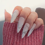 Handmade- Swirl of Steel- Nude White Ombre Sliver Chrome Swirl Press On Nail Set