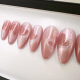 Handmade- Shadow Hearts, Soft Pink Cat-eye Paper Clip Heart Press On Nail Set