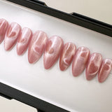 Handmade- Shadow Hearts, Soft Pink Cat-eye Paper Clip Heart Press On Nail Set