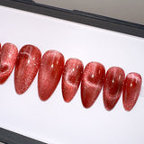 Handmade- Shadow Hearts, Ruby Red Cat-eye Paper Clip Heart Press On Nail Set