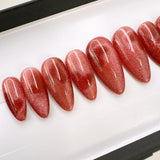 Handmade- Shadow Hearts, Ruby Red Cat-eye Paper Clip Heart Press On Nail Set