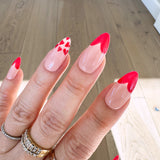 Handmade- Sweetheart, Red Heart Shape Details, Valentines Day Press On Nail Set