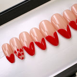 Handmade- Sweetheart, Red Heart Shape Details, Valentines Day Press On Nail Set