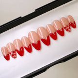 Handmade- Sweetheart, Red Heart Shape Details, Valentines Day Press On Nail Set