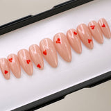 Handmade- Red Kisses and Hugs, Mini Heart Detail Valentines Day Press On Nail Set
