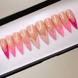 Handmade- Heartfelt Glamour, Pink French with 3D Heart Detail Press On Nail Set