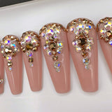 Handmade- Crystal Carat Crush Bling Press On Nail Set.