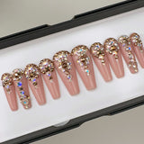 Handmade- Crystal Carat Crush Bling Press On Nail Set.