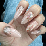 Handmade- Rose Twilight Glitter Floral Accent Press On Nail Set