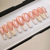 Handmade- Bridal Glow Pearl White Wedding French Press On Nails