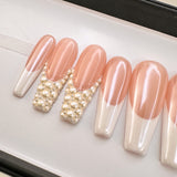 Handmade- Bridal Glow Pearl White Wedding French Press On Nails