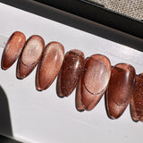 Handmade- Bronze Mirage Cat Eye Reflective Shiny Press On Nail Set