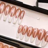 Handmade- Glazed Donut Hazelnut Classic White French Chrome Press On Nail Set