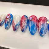 Handmade-Red White Blue (RWB) Marble America Press On Nails
