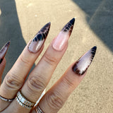 Handmade- Kahlua and Cream, Brown Black Tie Dye Look Press On Nails