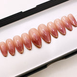 Handmade- Cosmopolitan Cat-Eye with Gold Edging Detailed Press On Nail Set