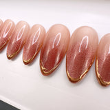 Handmade- Cosmopolitan Cat-Eye with Gold Edging Detailed Press On Nail Set