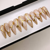 Handmade- Gold Schnapps, Gold Chrome Swirl Press On Nail Set