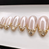 Handmade- Moonlit Champagne Pearl, Soft Glam Romance Press On Nail set
