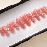 Handmade- Blushing Ribbon, Soft Glam Romance Press On Nail set