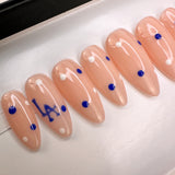 Handmade- LA Los Angeles Blue White Polka Dots Press On Nail Set