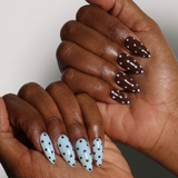 Handmade- Mocha Powder Blue Poppy Polka Dots Press On Nail Set