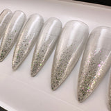 Handmade- Sliver Holo Glitter Ombre Chrome Press On Nail Set
