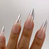 Handmade- Liquid Metal Drip Sliver Chrome Press On Nail Set