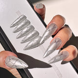 Handmade- Shattered Mirror Chrome Sliver Press On Nail Set
