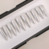 Handmade- Shattered Mirror Chrome Sliver Press On Nail Set