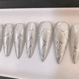 Handmade- Shattered Mirror Chrome Sliver Press On Nail Set