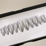 Handmade- Platinum Sparkly Glitter Press On Nail Set- Pick One Color!