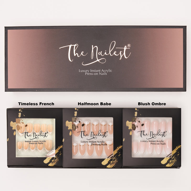 Gift Box 3 Set Combo *On Point Shortie Trio* Short Almond Instant Luxury Acrylic Press On Nails