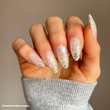 Handmade- Clear Starburst Glossy Clear Iridescent Glitter Mix Press On Nail Set