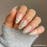 Handmade- Clear Starburst Glossy Clear Iridescent Glitter Mix Press On Nail Set