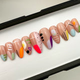 Handmade- Doodle Land, Modern Art Abstract Press On Nail Set