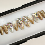 Gold Barbie Glitter Ombre Fairy Dust Bling Crystal Press On Nail Set