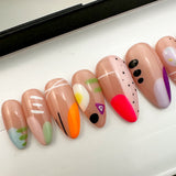 Handmade- Doodle Land, Modern Art Abstract Press On Nail Set