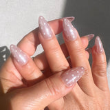 Instant Glam- Pink Cloud White Dots Glazed Almond Press On Press On Nail Set