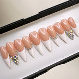 Handmade- Crystal Chic White French Press On Nail Set.